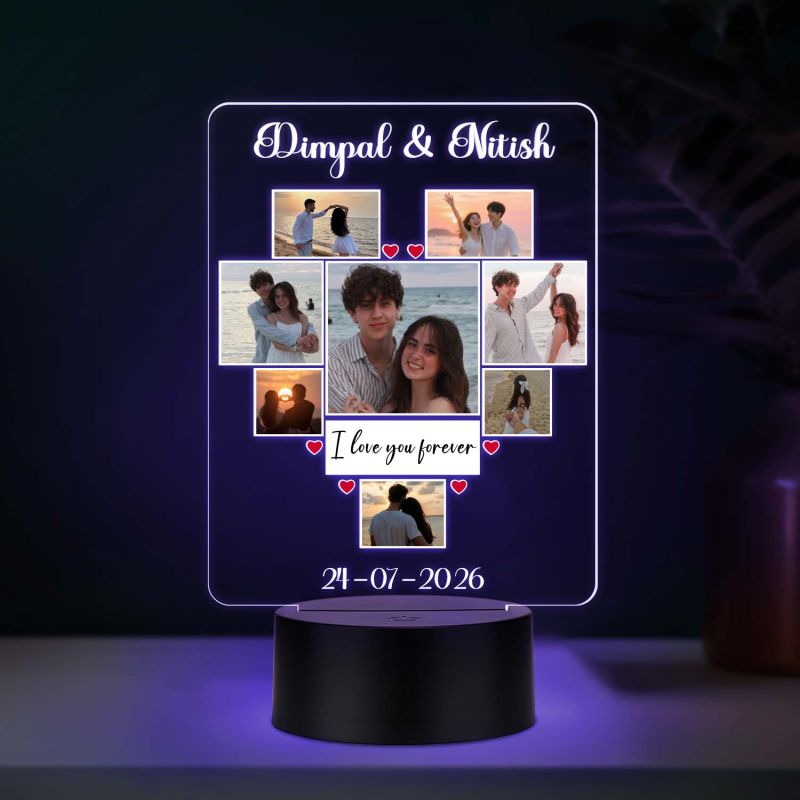 Personalized Couple Collage LED Night Lamp for Long Distance Relationship Gifts Anniversary, Valentine's Day & Wedding Gift for Husband, Wife, Boyfriend, Girlfriend (Multi)